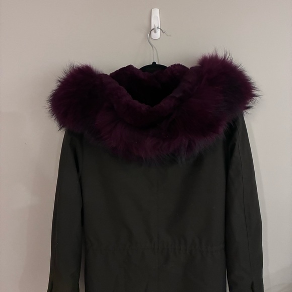 Mackage Moritz Twill Parka with Fur Lined Hood Green and Burgundy - Picture 8 of 9
